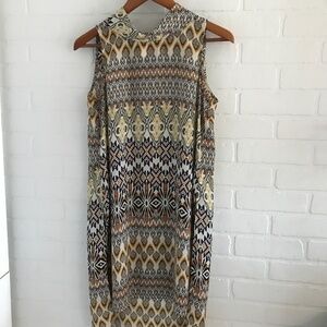 Mini Dress retro art deco print Swing Shift dress flowy Lightweight M